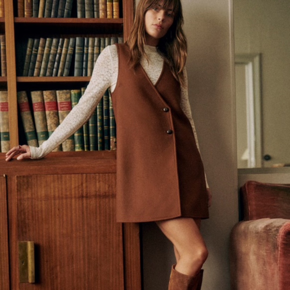Sezane Natty Dress Brown - Size 14